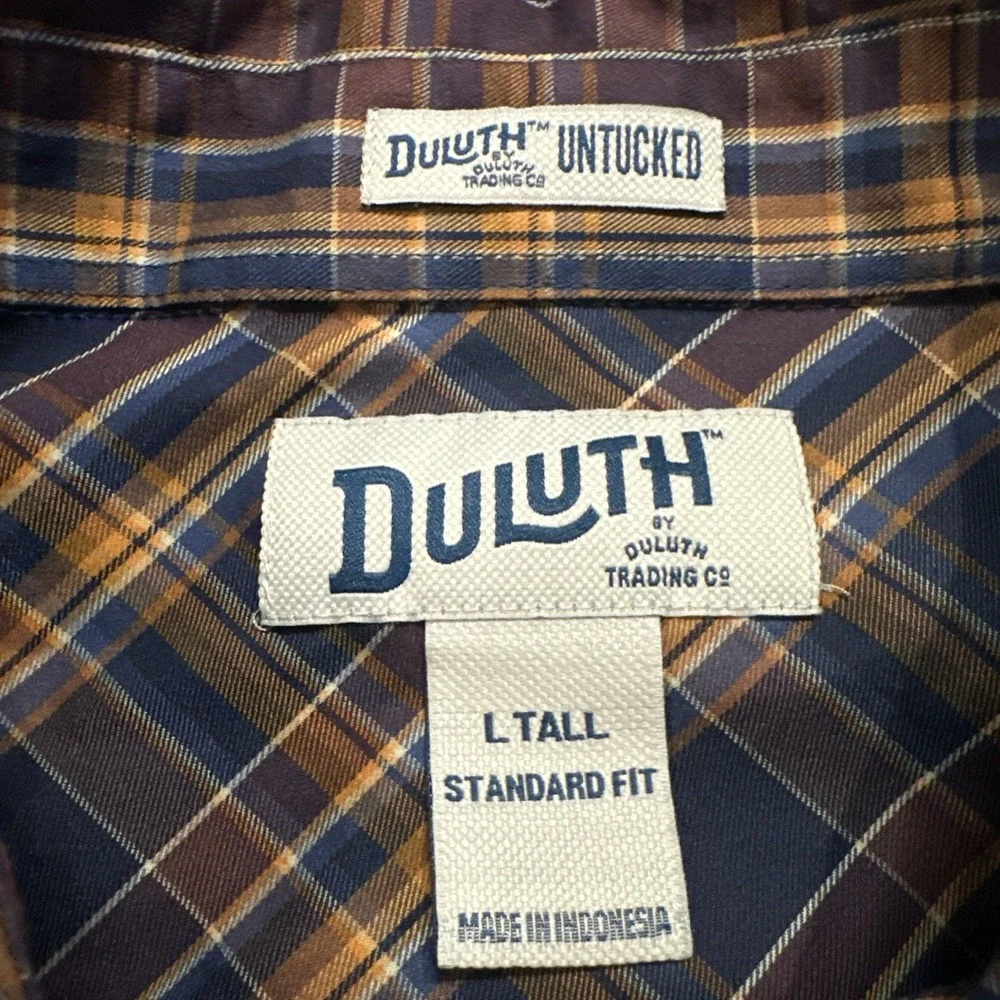 Duluth Untucked Performance Men's L Multicolor Plaid Standard‎ Fit Shirt Pockets